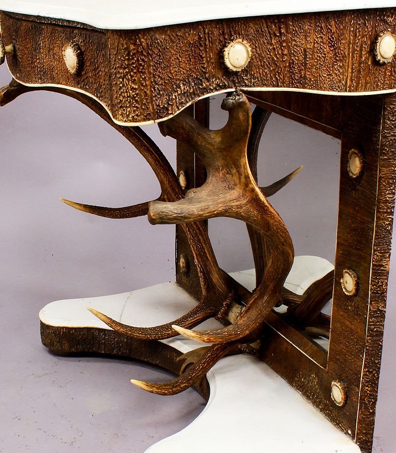 Antique Antler Mirror With Console Table, Austria, Ca. 1860 -photo-4