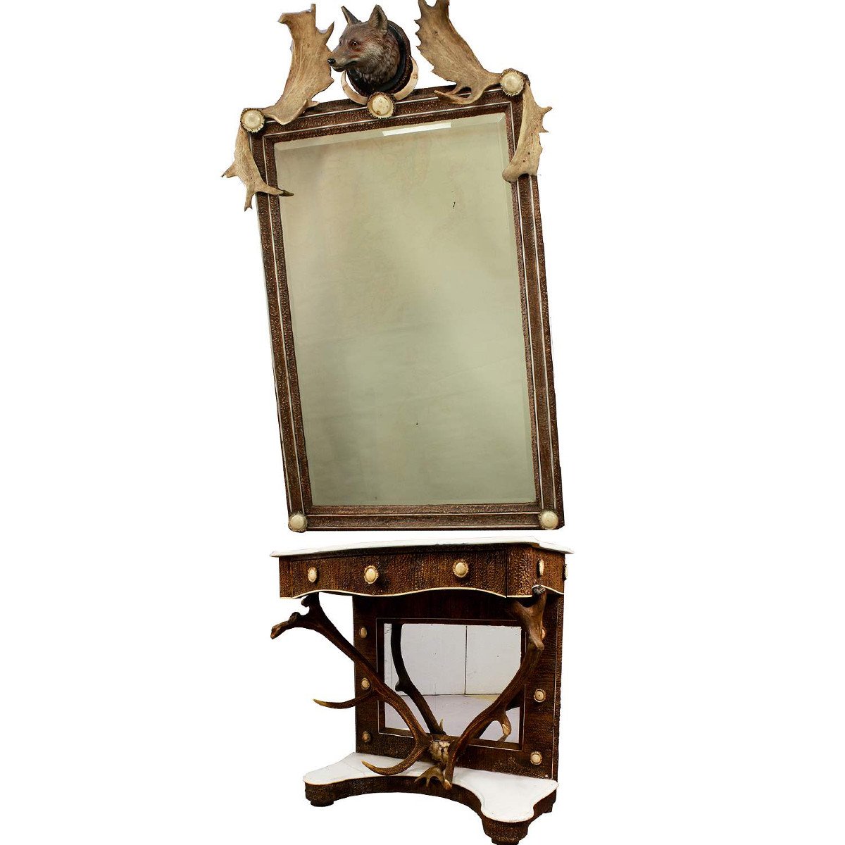Antique Antler Mirror With Console Table, Austria, Ca. 1860 