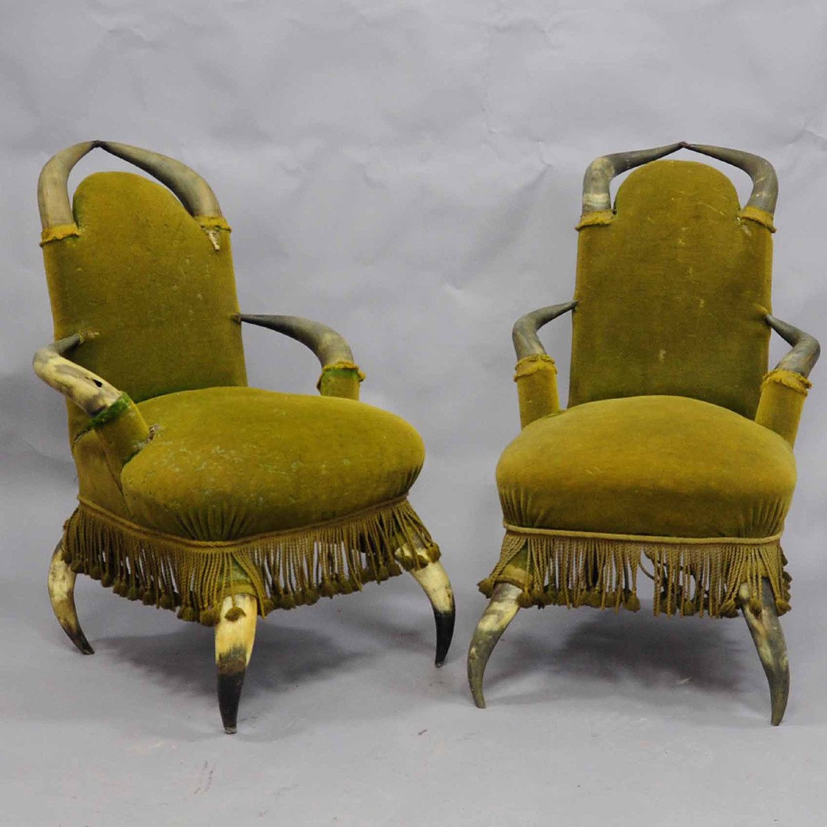 Four Antique Bull Horn Chairs Ca. 1870-photo-4