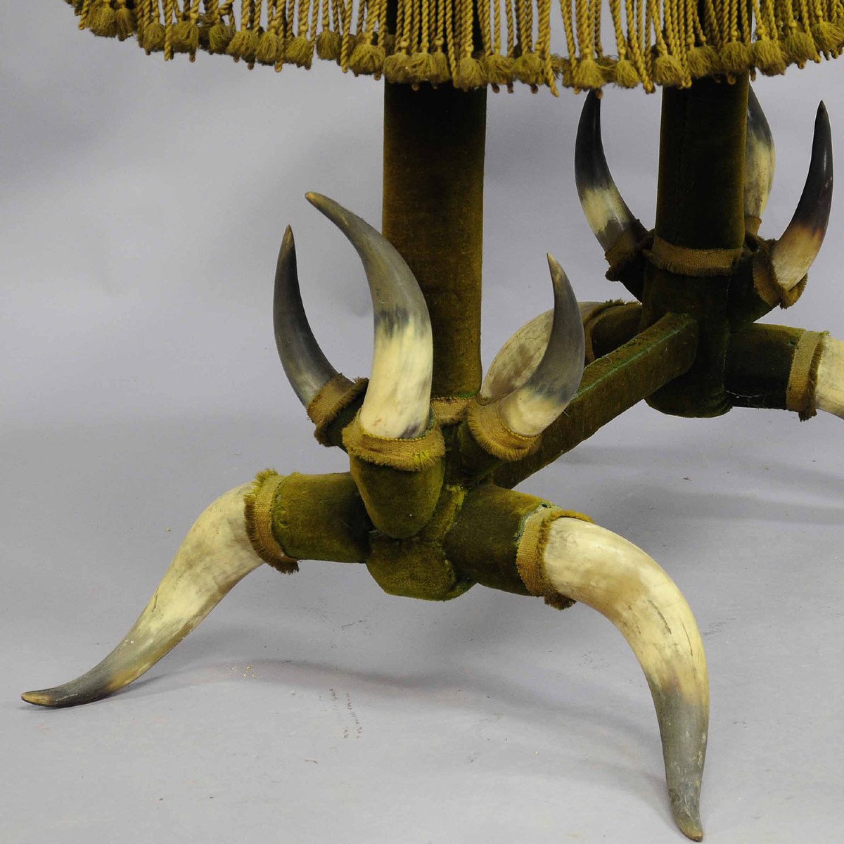 Antique Bull Horn Table With Green Velvet Ca. 1870-photo-2