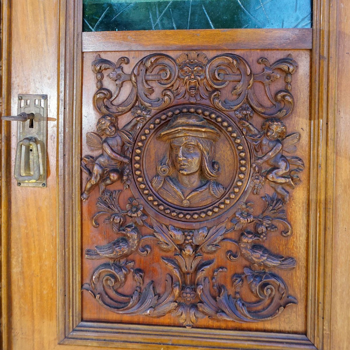 Antique Wooden Carved Cupboard With Several Carvings -photo-2