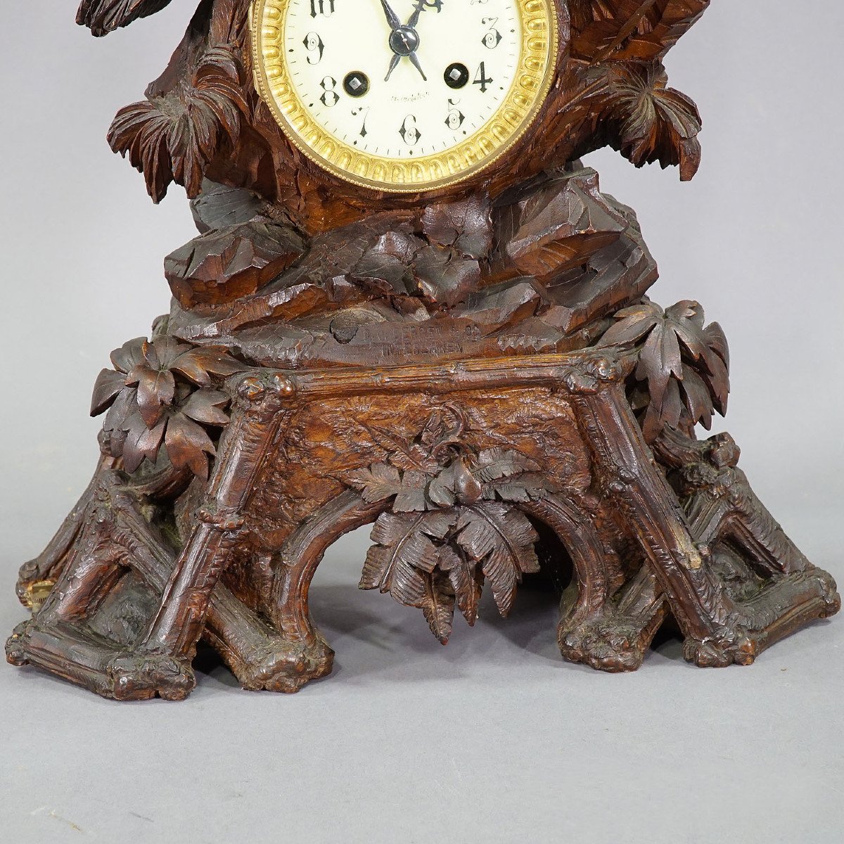 Ancienne Horloge De Cheminée En Bois Avec Aigle, Suisse 1900-photo-2