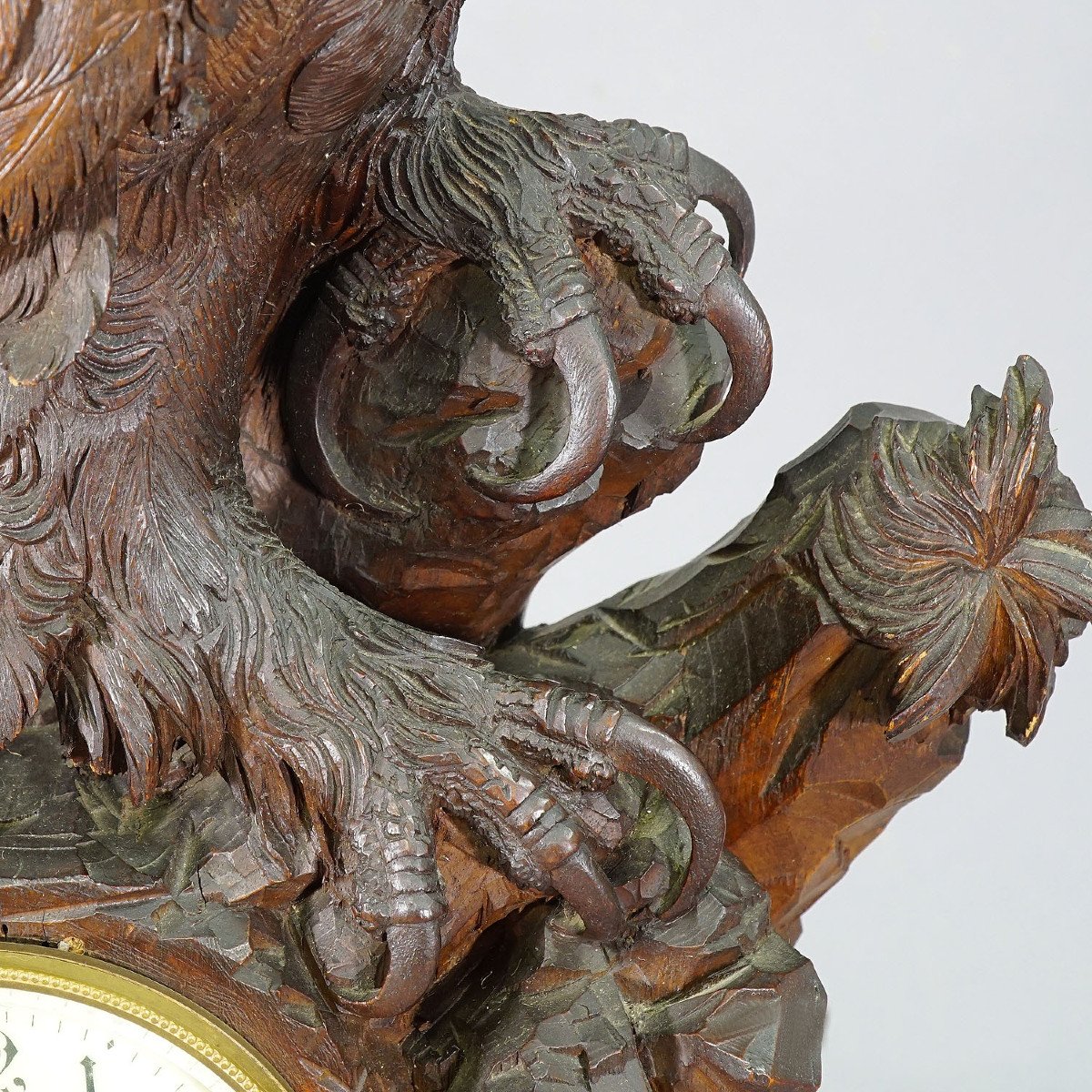 Ancienne Horloge De Cheminée En Bois Avec Aigle, Suisse 1900-photo-3