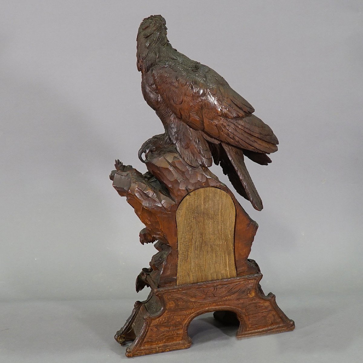 Ancienne Horloge De Cheminée En Bois Avec Aigle, Suisse 1900-photo-4