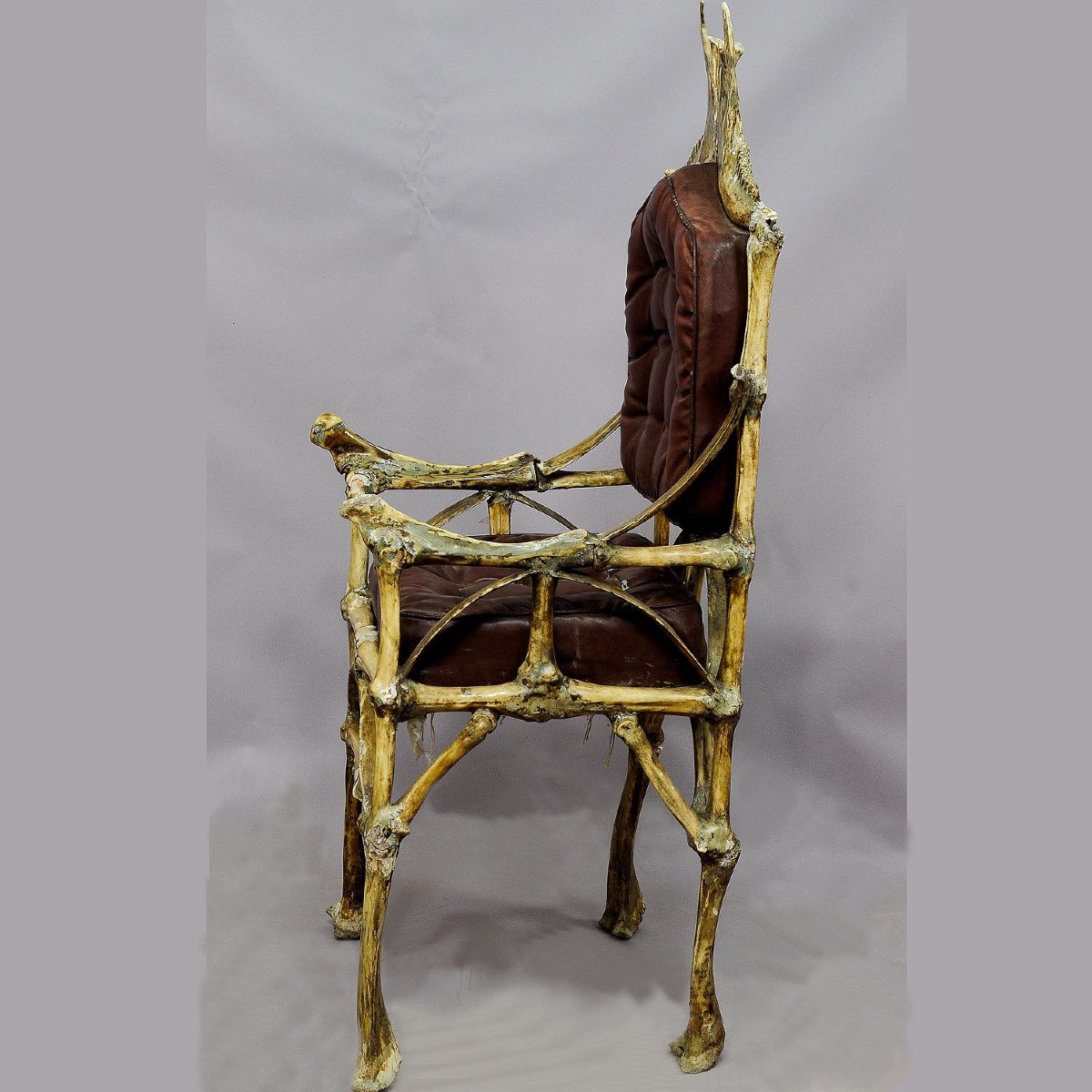 Large Wacky Bull Bone Throne Chair Ca. 1930-photo-3