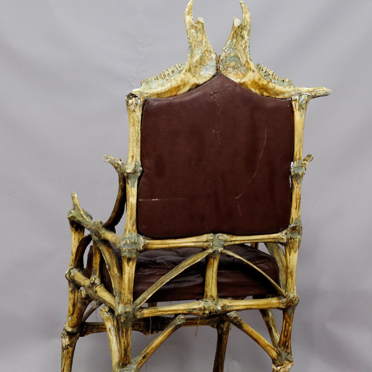 Large Wacky Bull Bone Throne Chair Ca. 1930-photo-1