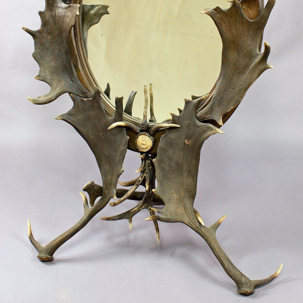 Large Antique Antler Standing Mirror, Germany Ca. 1890-photo-2