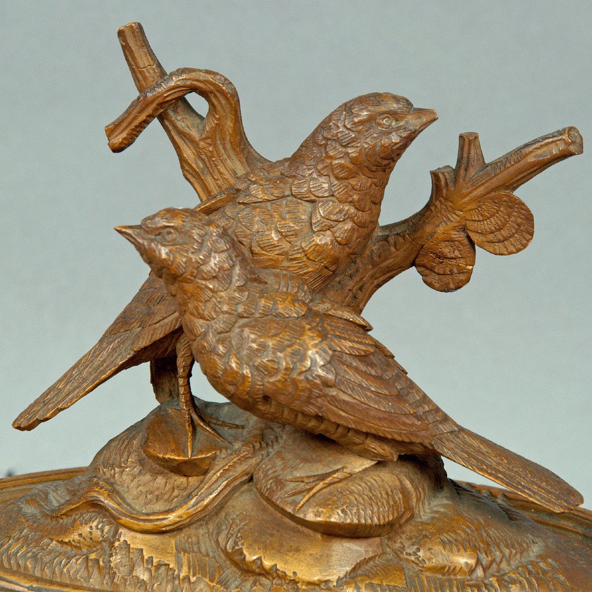 Coffret Ancien En Bois Sculpté Avec Des Oiseaux, Brienz Ca 1890-photo-4