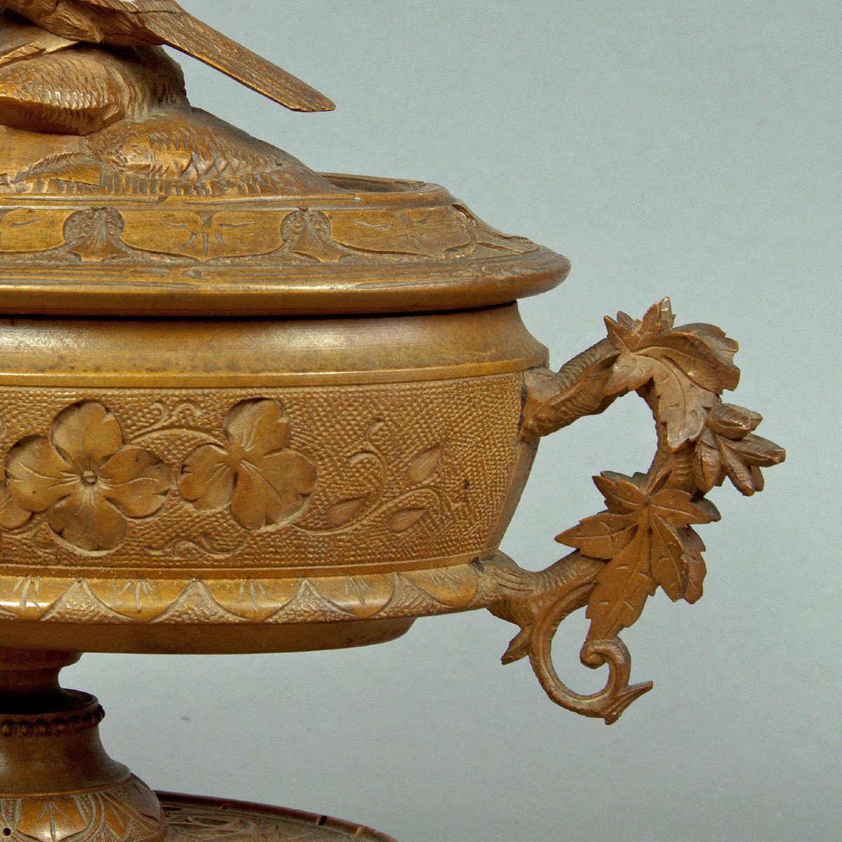 Antique Wooden Carved Casket With Birds, Brienz Ca 1890-photo-2