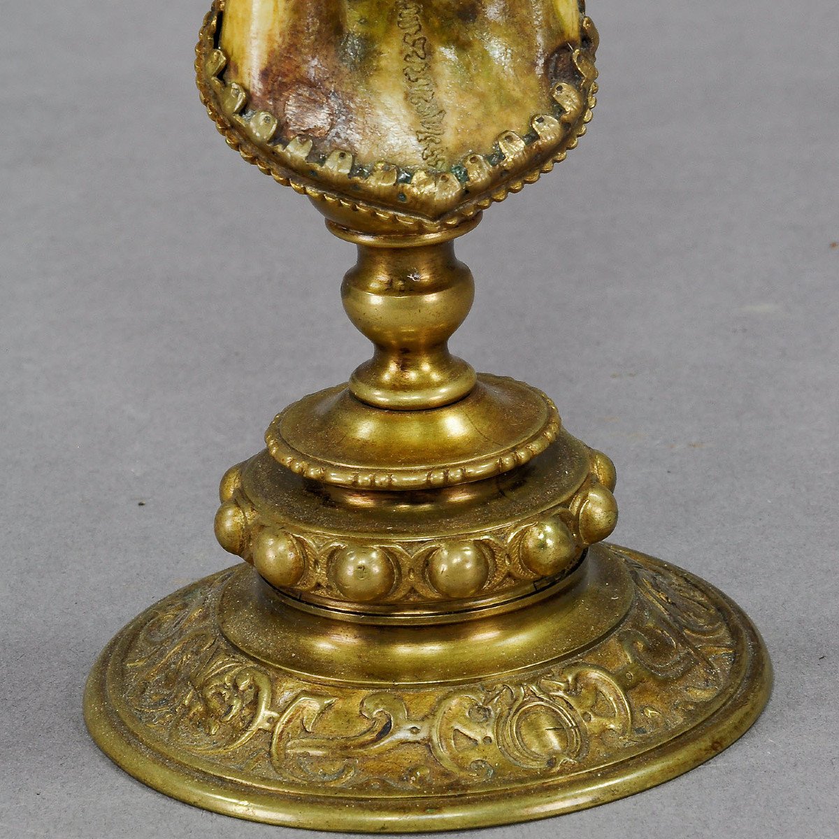 Lodge Style Antler Candleholder With Handforged Brass Base Ca. 1880-photo-1