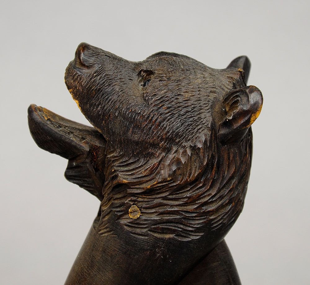 Swiss Hand Carved Wooden Bear Head Nutcracker - Brienz Ca. 1920-photo-4