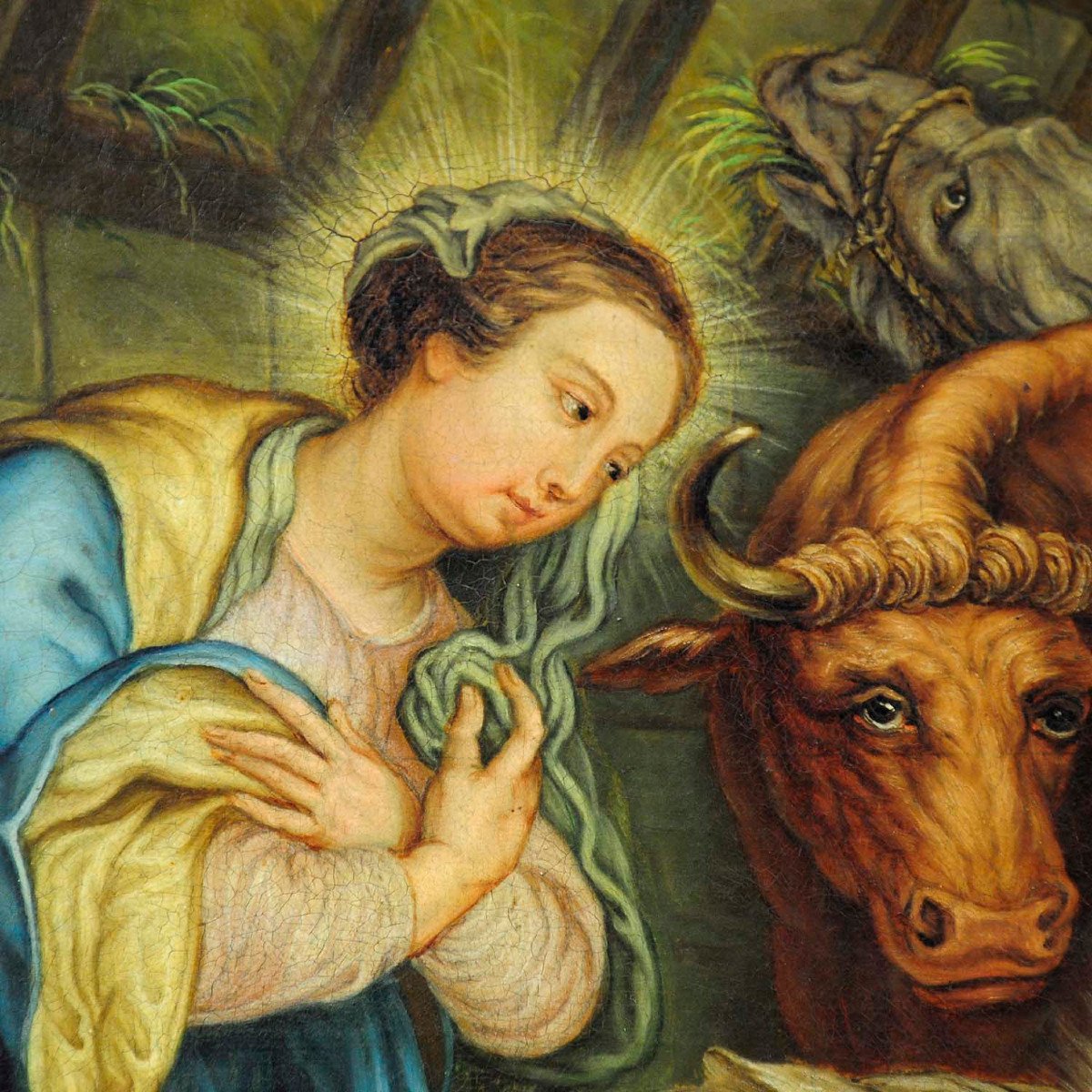 Mary And Joseph In The Barn Of Bethlehem, Oil Painting On Canvas-photo-3