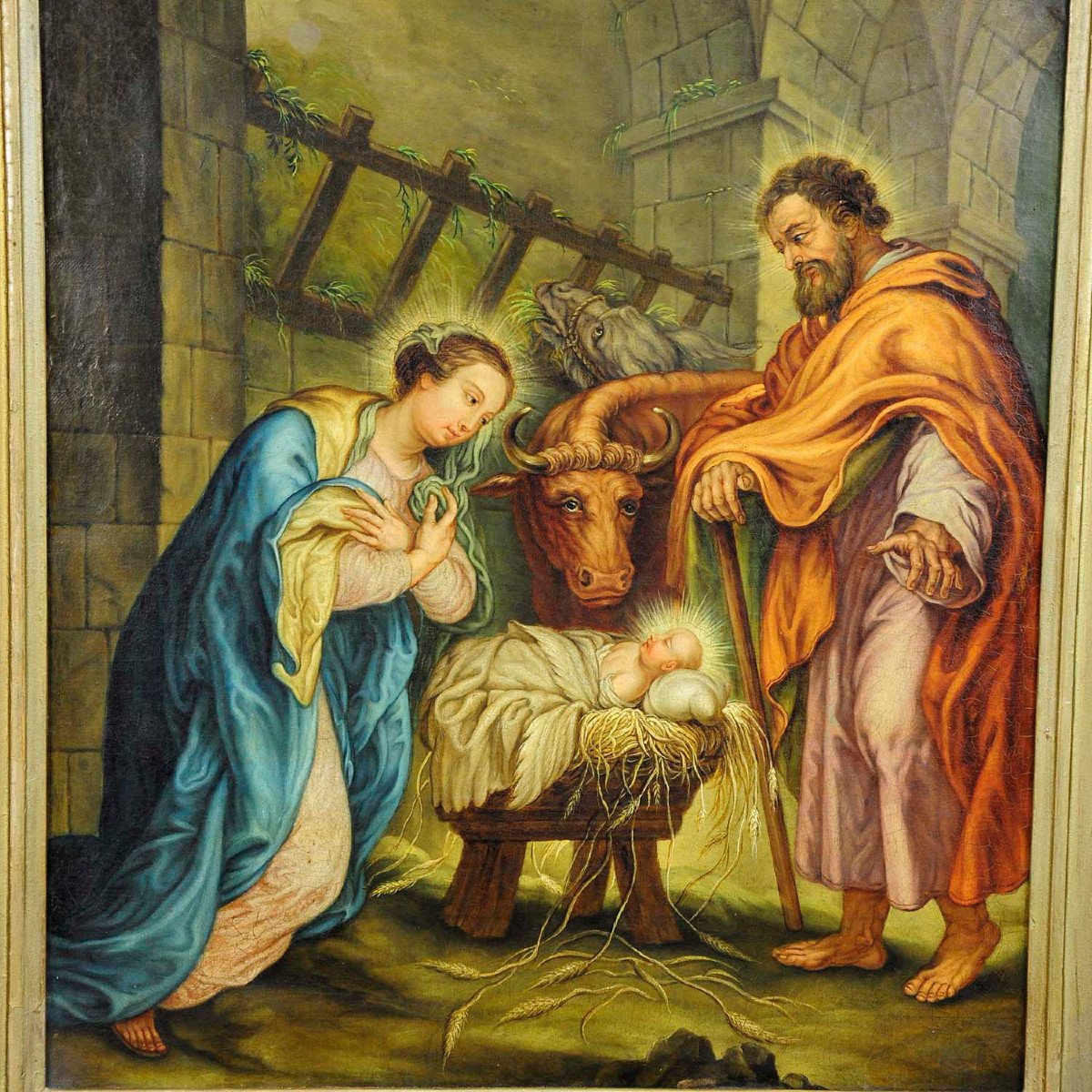 Mary And Joseph In The Barn Of Bethlehem, Oil Painting On Canvas-photo-4