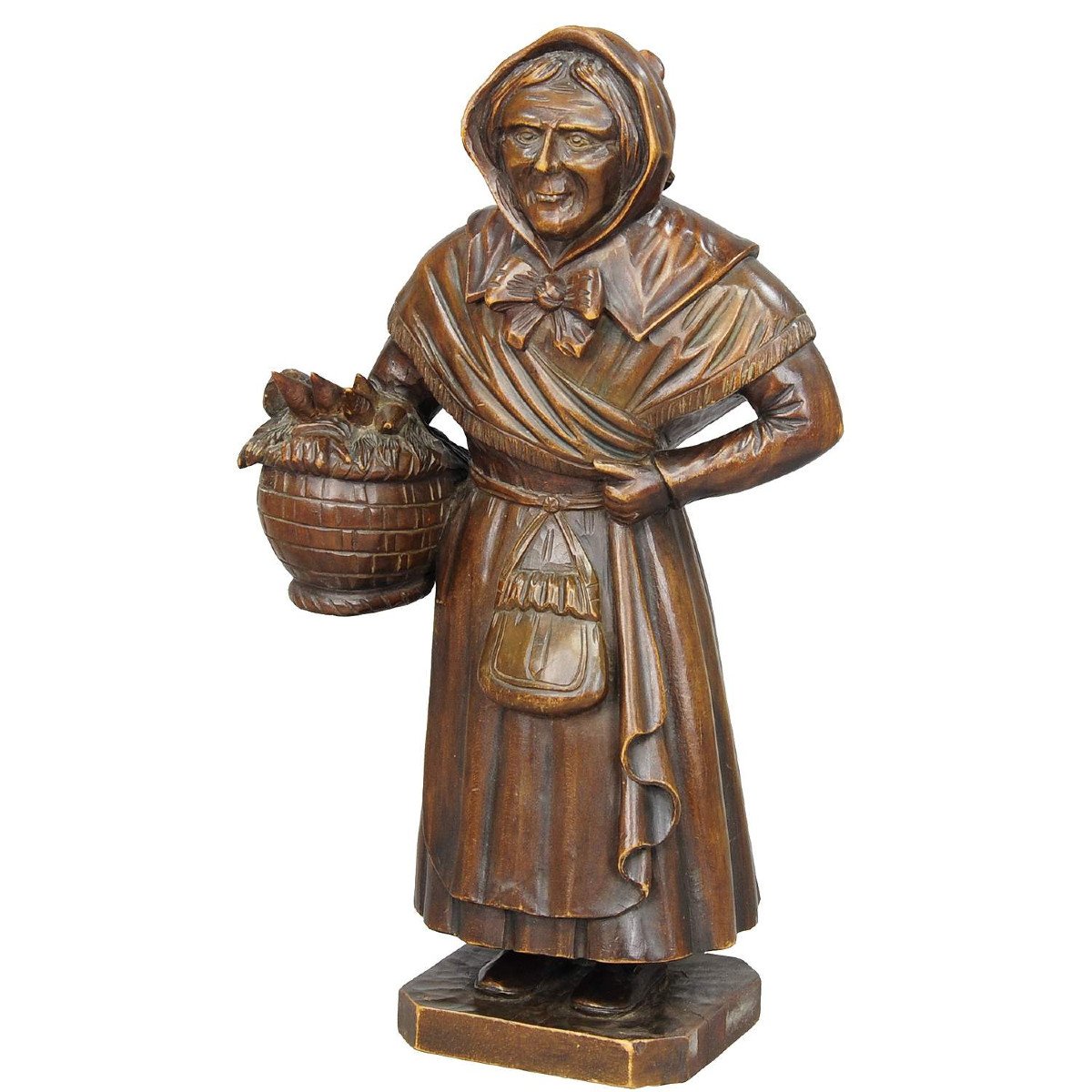 Antique Wooden Carved Sculpture Of A Folksy Countrywoman