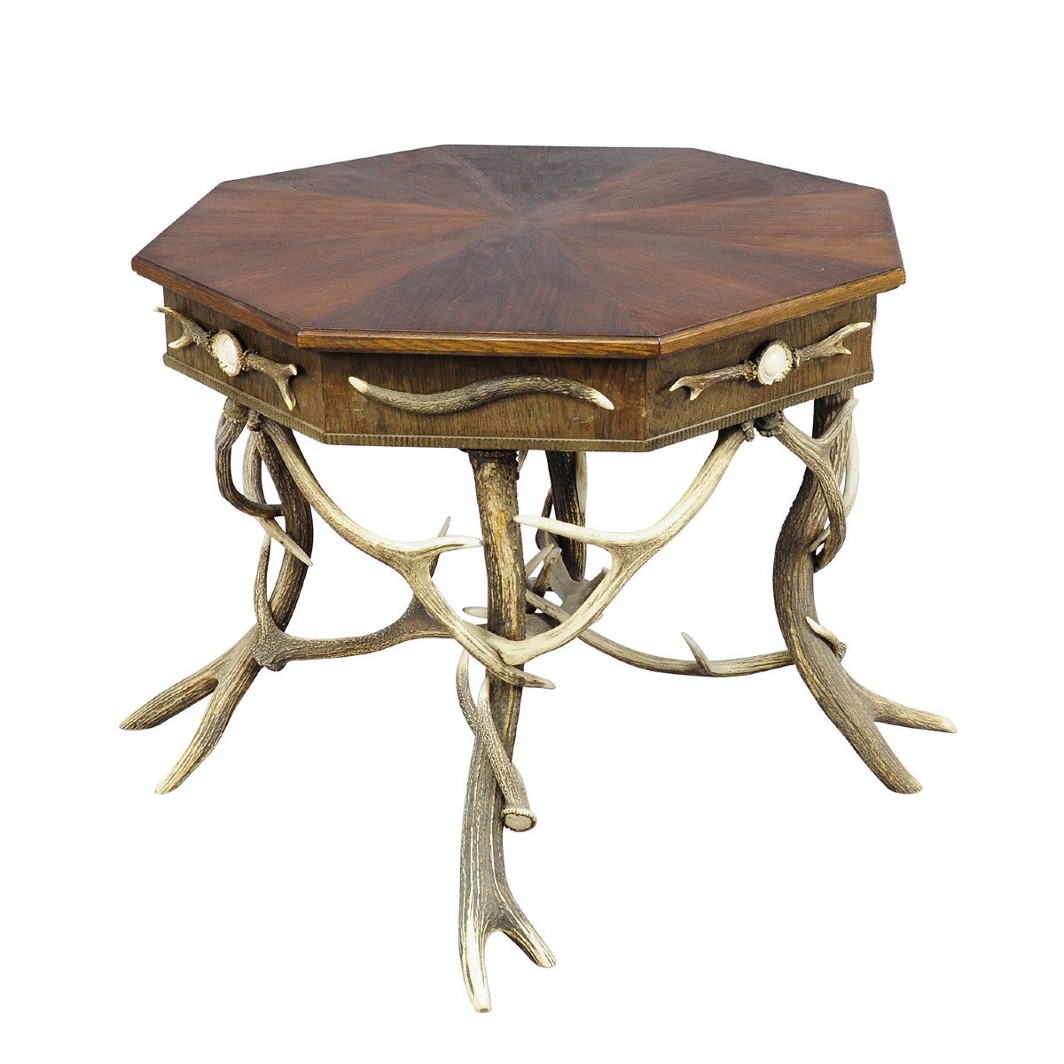 Table Octogonale En Bois De Cerf De Fabrication élaborée Ca. 1900