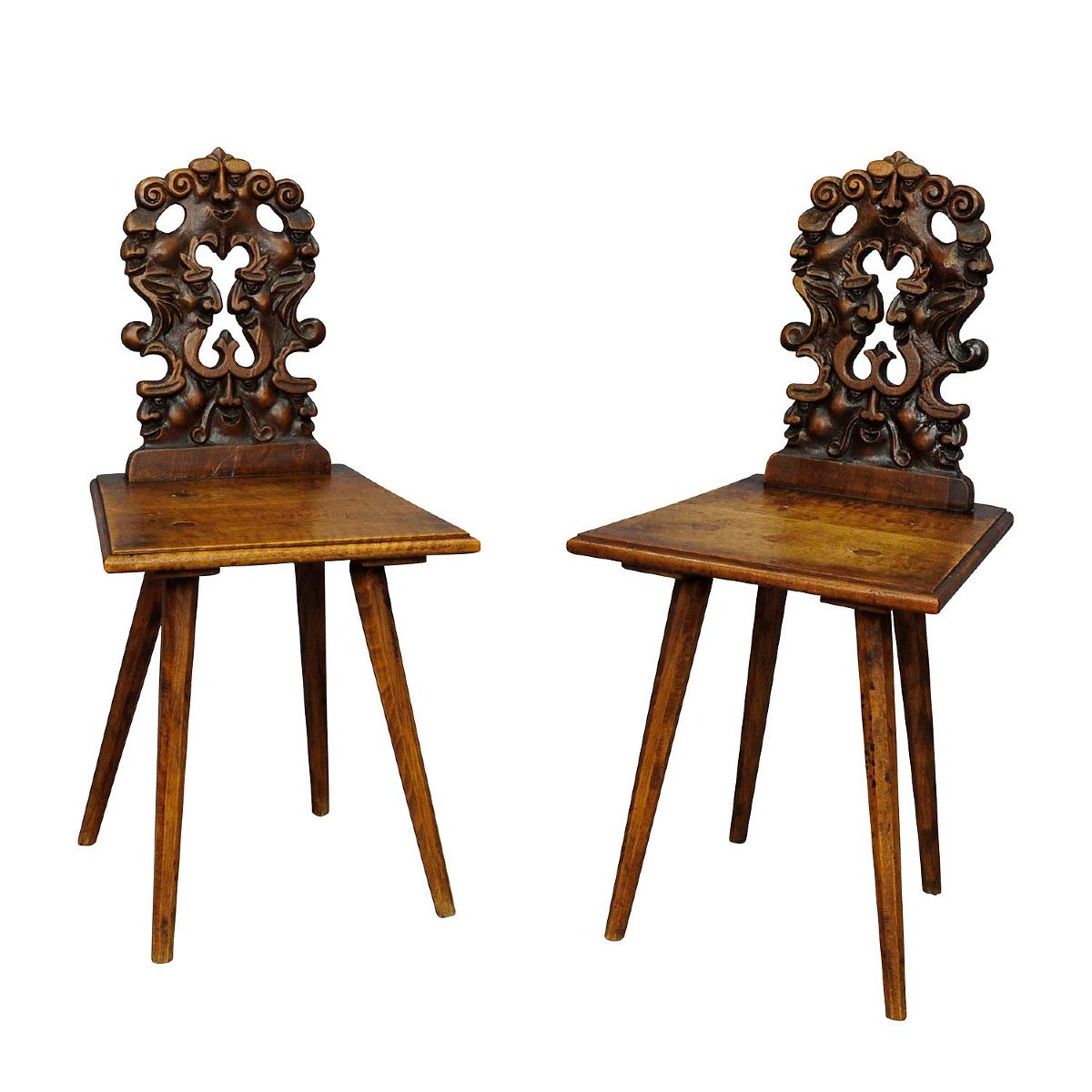 Pair Of Carved Children's Chairs In Renaissance Style Around 1890