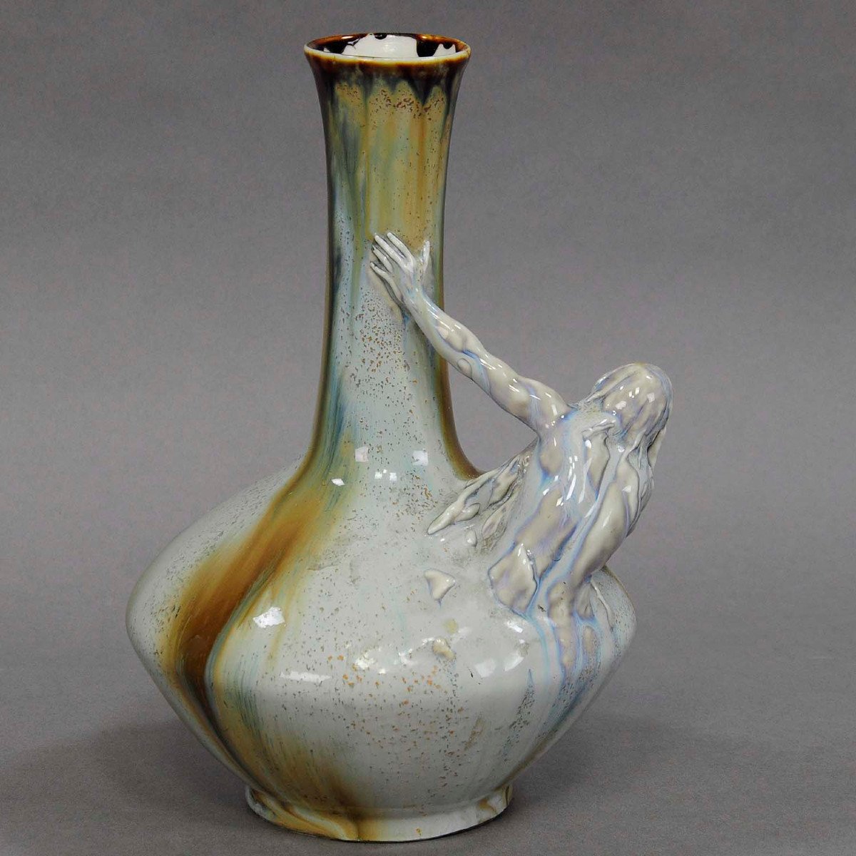 Art Nouveau Porcelain Vase With Sculpture Of Neptune Ca. 1900-photo-2