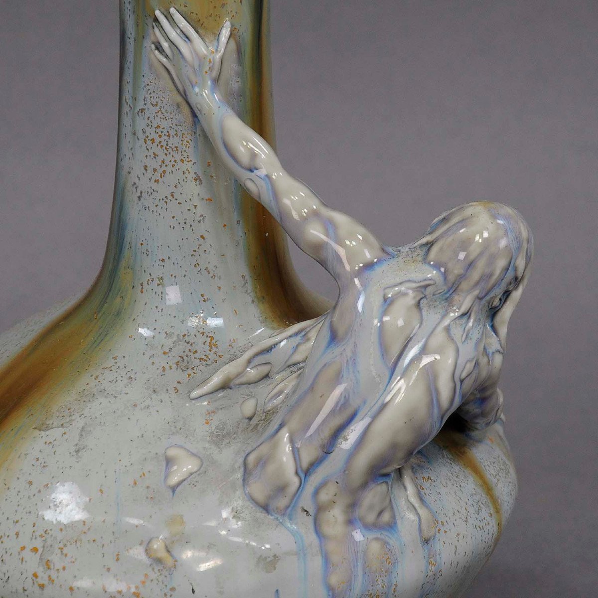 Art Nouveau Porcelain Vase With Sculpture Of Neptune Ca. 1900-photo-3