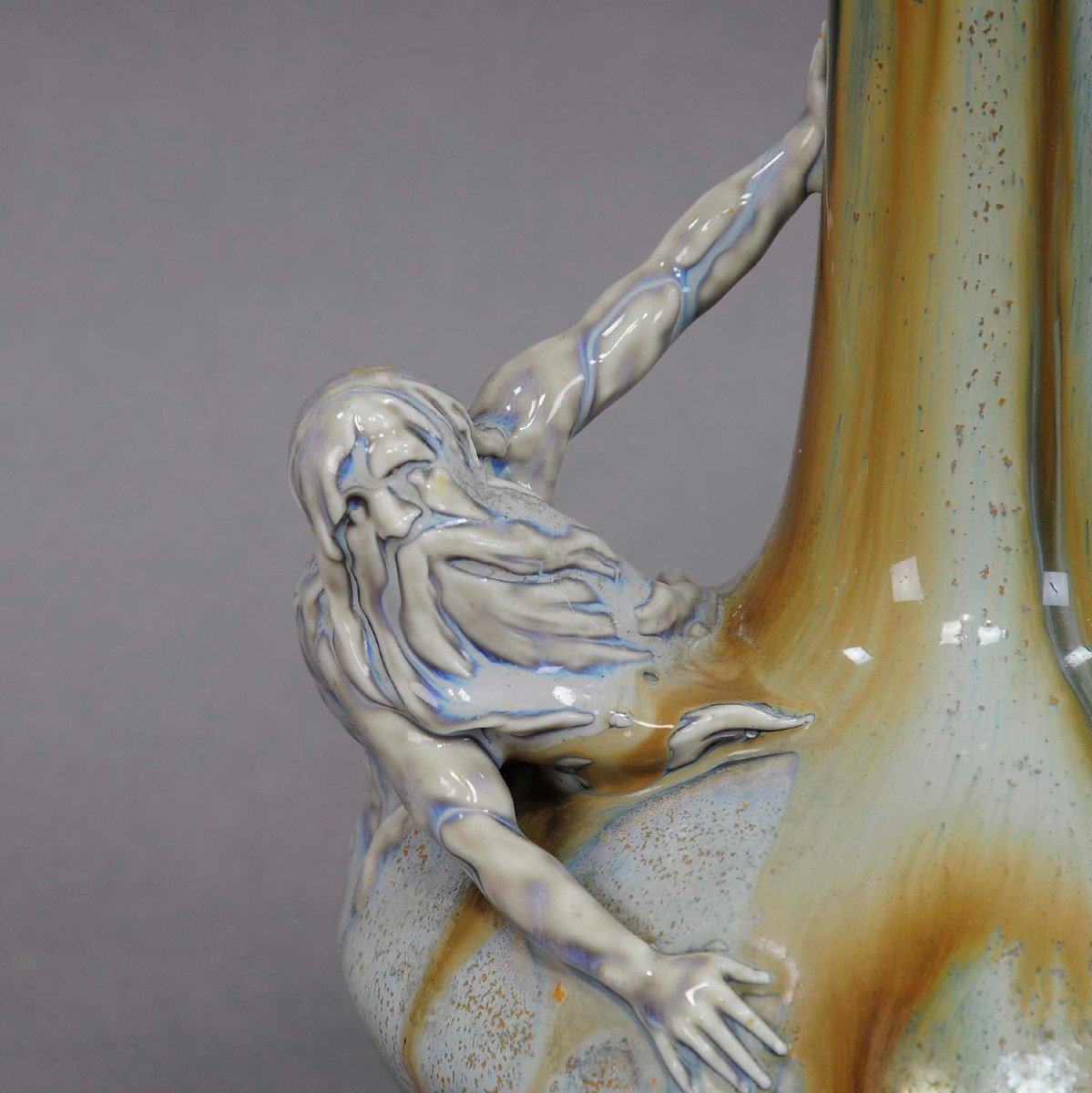 Art Nouveau Porcelain Vase With Sculpture Of Neptune Ca. 1900-photo-4