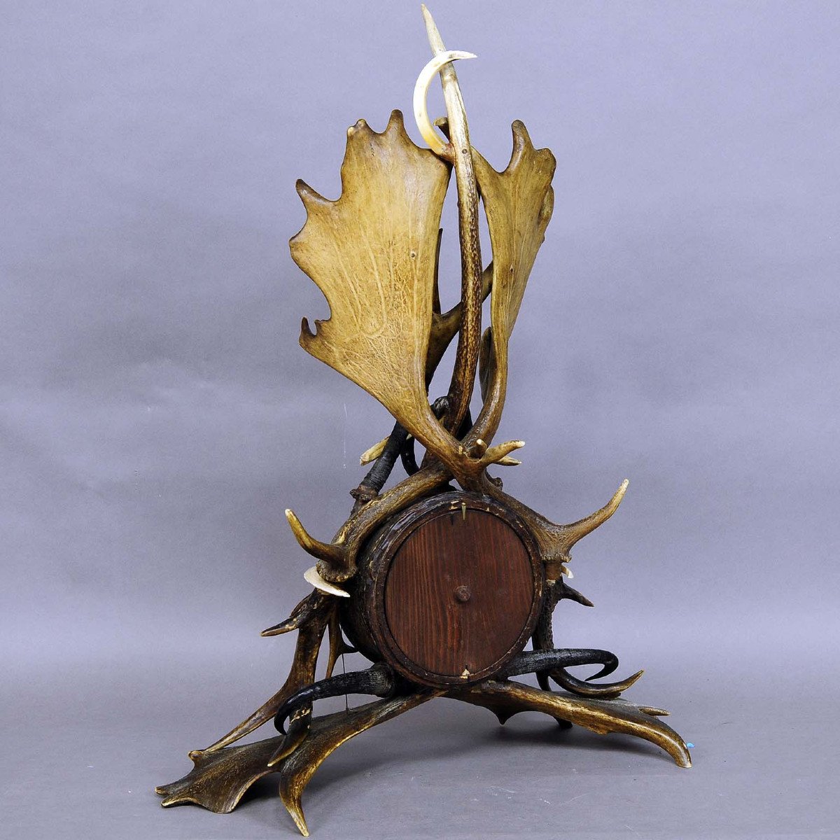 Great Lodge Style Antler Mantel Clock 1900-photo-3