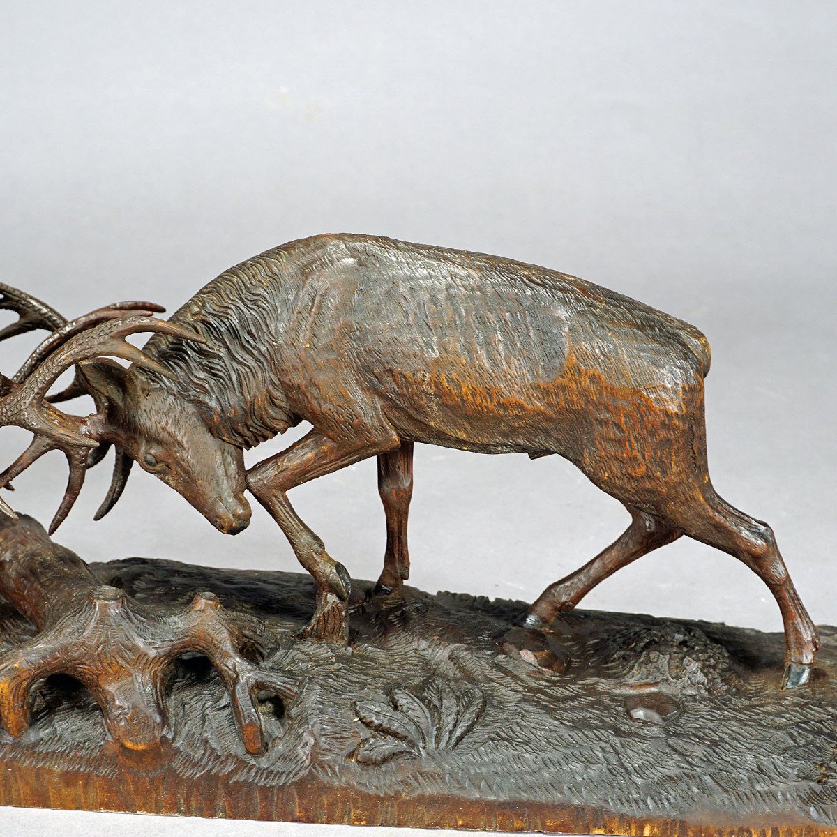 Outstanding Wooden Carved Fighting Stags By K. Bach 1946-photo-2