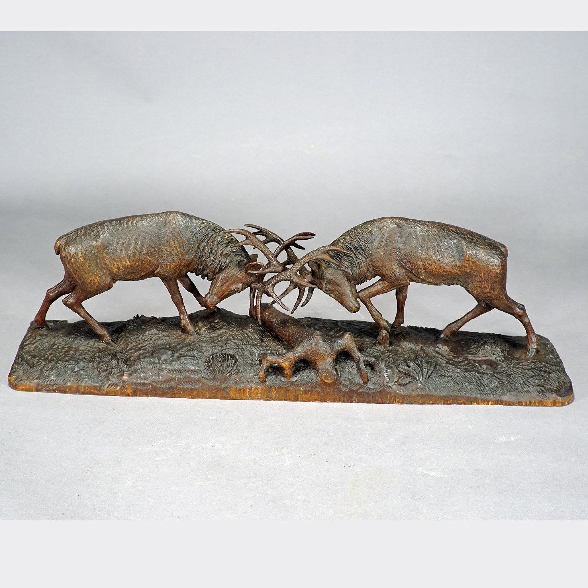 Outstanding Wooden Carved Fighting Stags By K. Bach 1946-photo-4