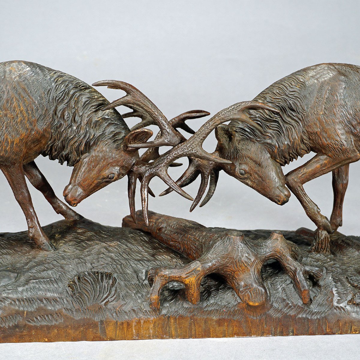 Outstanding Wooden Carved Fighting Stags By K. Bach 1946-photo-6