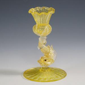 Archimede Seguso Attr. Glass Candlestick With Dolphin Ca. 1960s