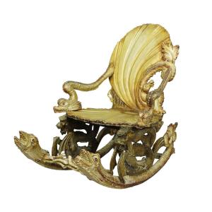 Ancien Fauteuil à Bascule Vénitien Sculpté Grotto Ca. 1890