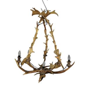 Large Rustic Lamp In Deer Antler And Deer Antler