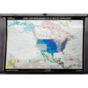 North American & Middle Eastern History Wall Map 19-20th Century