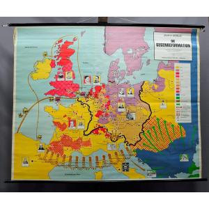 Vintage Wall Map Roll Up Poster Luther Counter Reformation Wall Chart