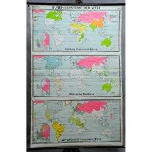 Vintage Wall Map Of The World Politics Military Economy Alliance Systems