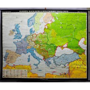 Vintage Wall Map History Of Europe 1945 - 1970