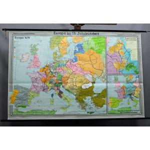 Carte Murale De l'Histoire Européenne Du 15e Siècle Tableau Mural Enroulable Vintage 