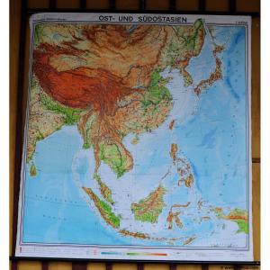 Vintage Wall Map East & South Asia China Korea Japan