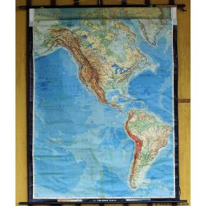 North And South America Vintage Mural Wall Chart Map