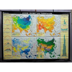 Asia Decorative Vintage Wall Map Climate Vegetation