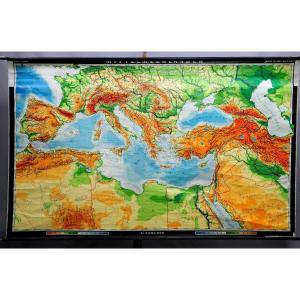 Mediterranean Countries Large Vintage Wall Map Roll Up Wall Chart