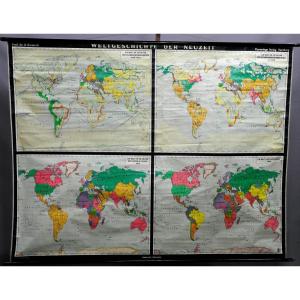 World History Wall Map Discoveries Imperialism Colonization Present 1955