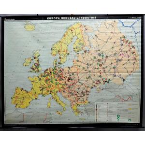 Vintage Wall Map Roll Up Wall Map Europe  Mining & Industry