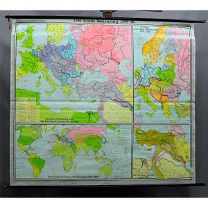 World War I Vintage Historical Wall Map 1914-1918 Europe World Near East