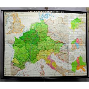 Vintage History Wall Map France Franc Kingdom 486-911