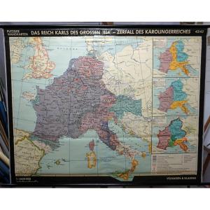 Vintage Wall Poster History Map Of Europe At The Time Of Charles The Great