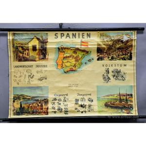 Spain Vintage Wall Map Landscape Culture Economy Agriculture