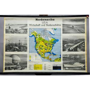 Carte Murale Vintage De l'Amérique Du Nord Usa Economie Ressources Minérales Noir Et Blanc Foto