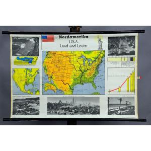 Vintage Wall Map North America Usa Earth People Landscape