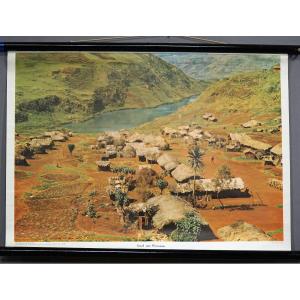 Sliding Wall Chart Countrycore African Landscape Village Cottages Lake Kivu