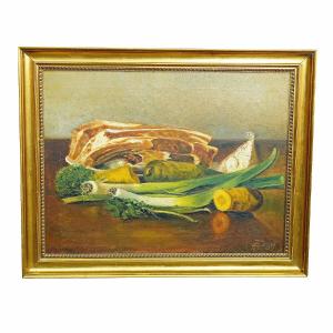 Still Life With Meat And Vegetables, Oil Painting On Canvas, Germany 1909