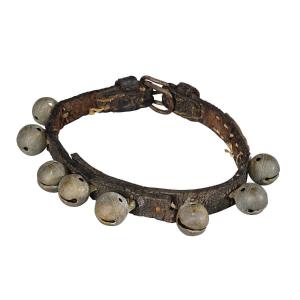 Bracelet Ancien En Cuir Avec Huit Cloches En Laiton, Suisse, Vers 1900